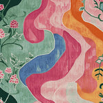 This vibrant hand-tufted wool rug features an abstract floral design with waves of pink, orange, and blue on a garden green background. Perfect as an area rug for living rooms, this 8x10 floral rug adds a splash of color and elegance to any space.