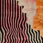 Vibrant Wavy Lines Hand Tufted Viscose Area Rug showcasing a contemporary design with bold black and pink lines against a warm orange and beige background. Perfect for adding a modern touch to living rooms, dining rooms, or as a formal dining room rug, this wool rug creates an inviting atmosphere.