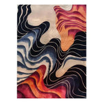 Vibrant and contemporary area rug with swirling abstract patterns in shades of blue, orange, and pink, perfect for a large living room. This hand-tufted wool rug adds a modern touch to any space, making it an ideal choice for those seeking large area rugs to enhance their living room decor.