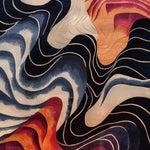 This vibrant area rug showcases a stunning abstract pattern with swirling waves of blue, orange, and cream hues. Perfect for adding a contemporary touch to large living room spaces, this wool rug combines style and comfort, making it an ideal choice for those seeking large area rugs that stand out.