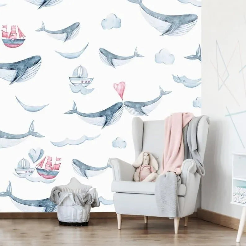 Whales Nautical Nursery Wallpaper