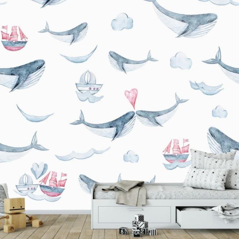 Whales Nautical Nursery Wallpaper