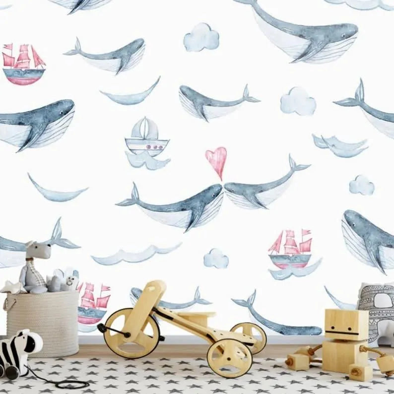 Whales Nautical Nursery Wallpaper