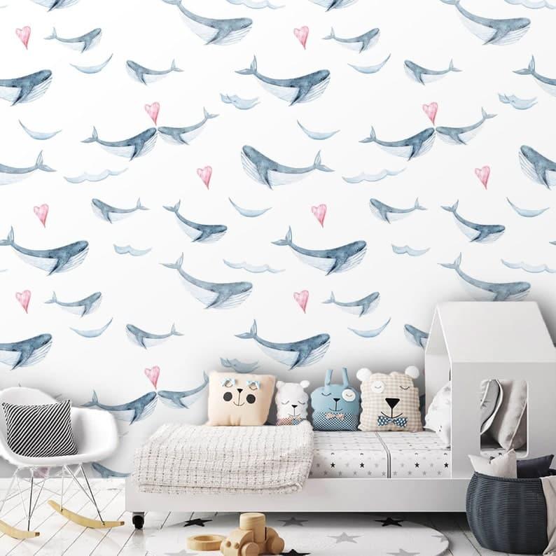 Whales Nautical Nursery Wallpaper