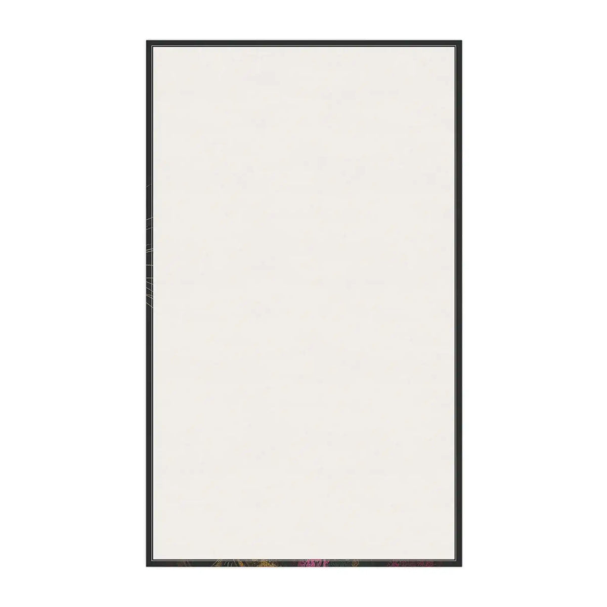Plain white cotton kitchen towel flatlay with dark border and faint floral art at bottom — blank panel for Whimsical Elegance Artistic Mouse Cotton Kitchen Towel