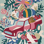 A vibrant hand-tufted area rug featuring a whimsical gift truck design, ideal for adding a playful touch to your living room. This wool rug showcases a colorful truck carrying festive gifts, making it a delightful choice among area rugs for the living room.