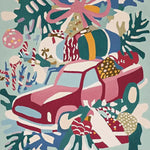 A vibrant hand-tufted area rug featuring a whimsical gift truck design, ideal for adding a playful touch to your living room. This wool rug showcases a colorful truck carrying festive gifts, making it a delightful choice among area rugs for the living room.