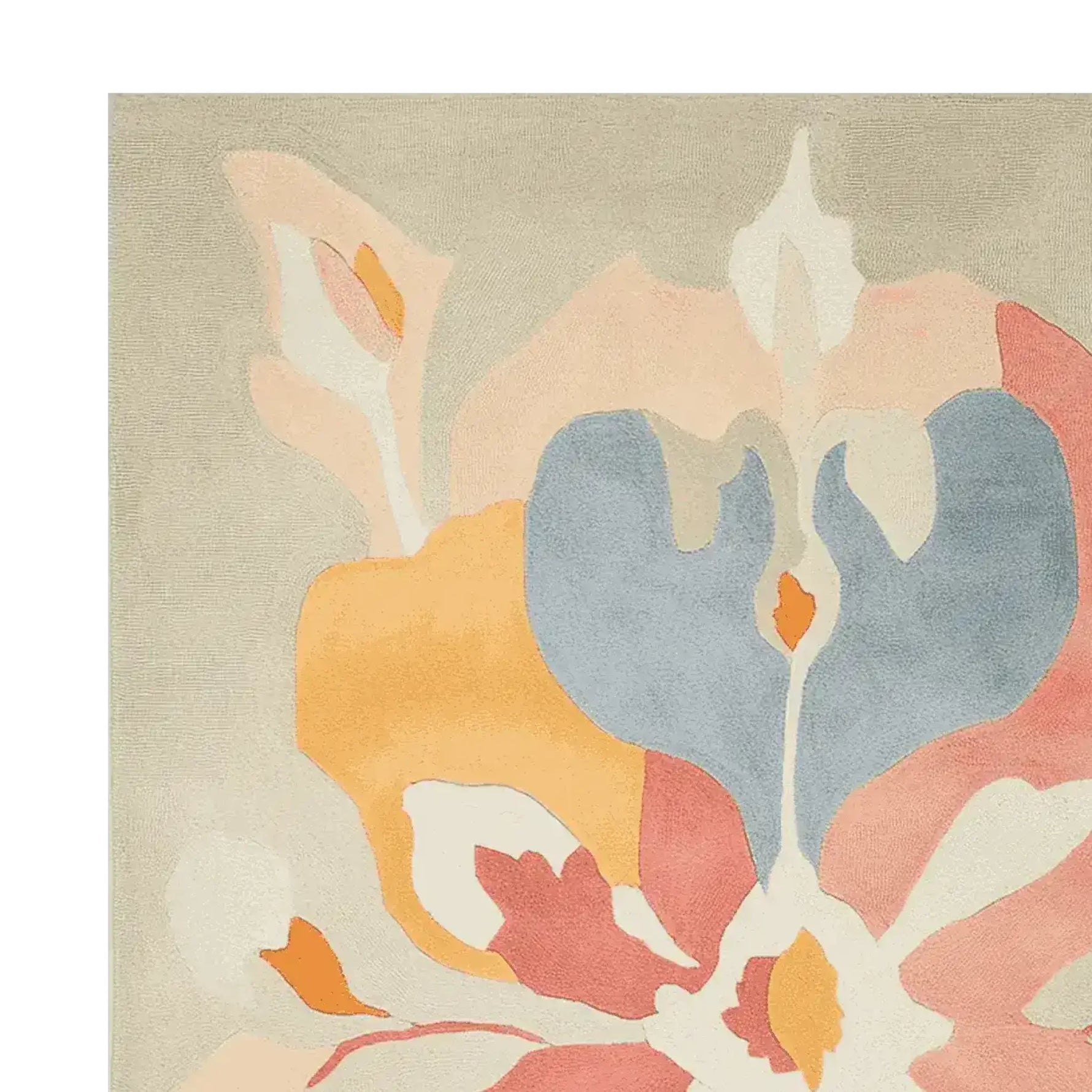 Close-up of the Whispering Bloom Flow Hand Tufted Area Rug, showcasing its vibrant abstract floral design in pastel shades. This wool rug is an ideal contemporary rug for adding a splash of color to any living room. Perfect for those looking for stylish area rugs for living room decor.