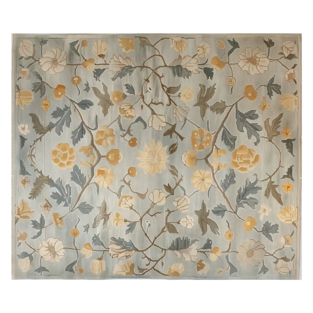 The Whispering Garden Hand Tufted Wool Rug features an intricate floral design with soft hues of yellow and grey, creating a vintage charm perfect for area rugs for living rooms. This elegant wool rug, sized at 8x10, adds a touch of sophistication to any living space.