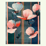 The Whispering Petals Hand Tufted Rug, an exquisite area rug featuring a stunning floral design in vibrant shades of pink and green, set against a dark backdrop. This contemporary wool rug is perfect for adding a touch of elegance to any bedroom.