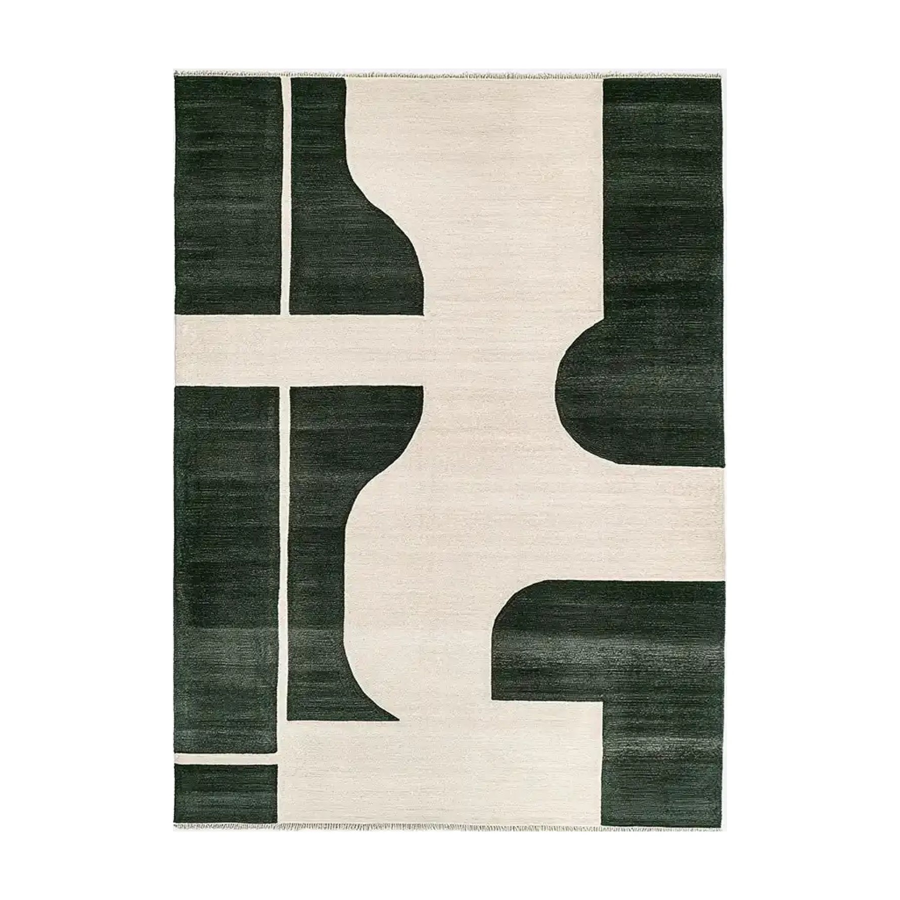 The Whispering Sands Glow Knotted Wool Rug is a stunning area rug ideal for contemporary living rooms. This large living room rug features a bold geometric design in contrasting dark and light shades, crafted from high-quality wool. Perfect for adding a modern touch to your home décor.