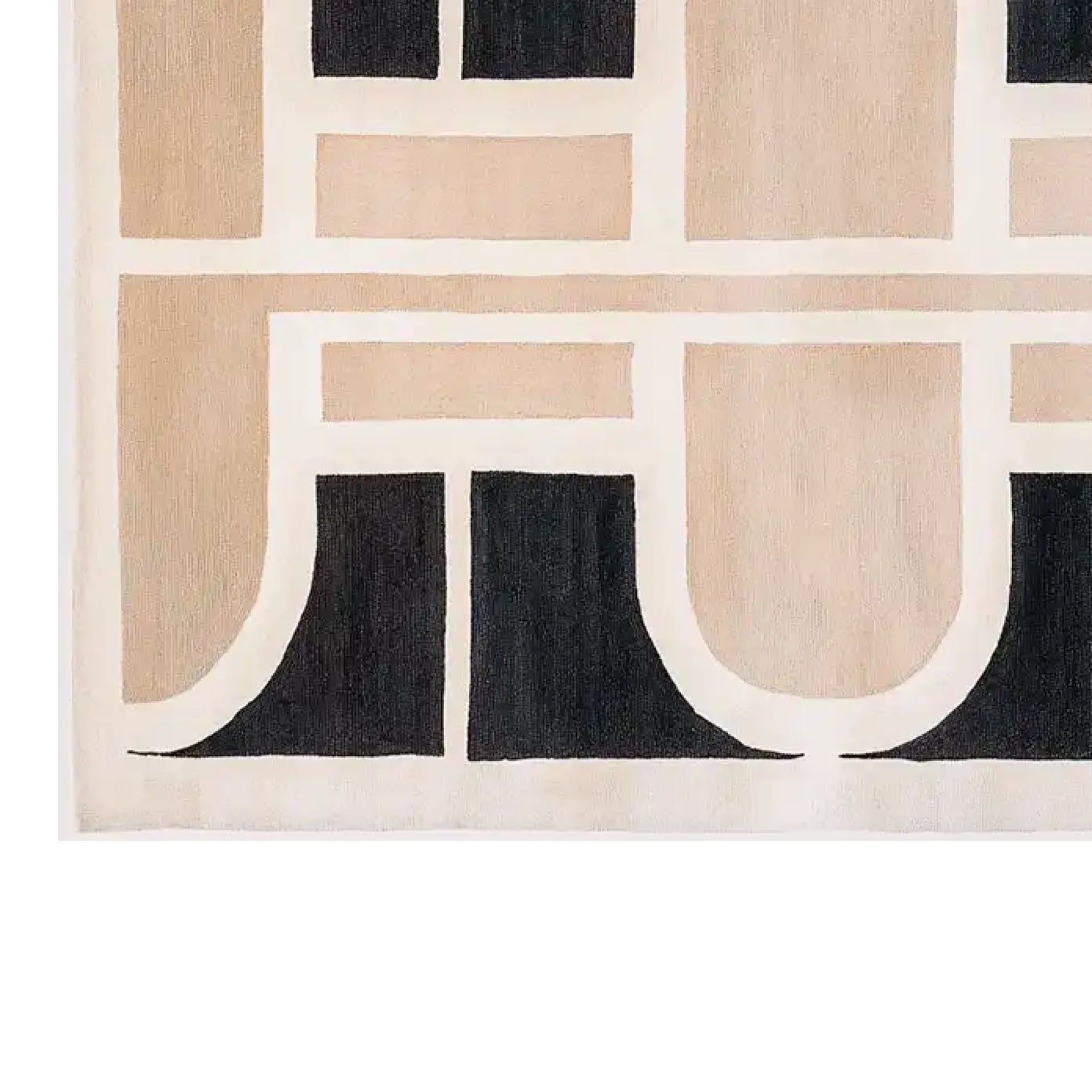 A contemporary wool area rug featuring an abstract geometric design in beige and black tones, perfect for enhancing the aesthetics of living room rugs 8x10. This stylish rugs for living room option provides a modern touch with its unique pattern and quality wool material.