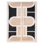 The Whispering Sands Knotted Wool Rug showcases a contemporary design with a bold geometric pattern in beige and black. This area rug, perfect for living room rugs 8x10, adds a modern touch to any space. Crafted from high-quality wool, it offers both style and durability, making it an ideal choice for rugs for living room settings.