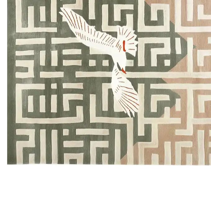 A contemporary area rug featuring a hand-tufted wool design with abstract patterns in earthy tones. This large living room rug showcases a unique motif of geometric shapes intertwined with subtle hues, perfect for adding a modern touch to any space. Ideal for those seeking elegant rugs for living room decor.