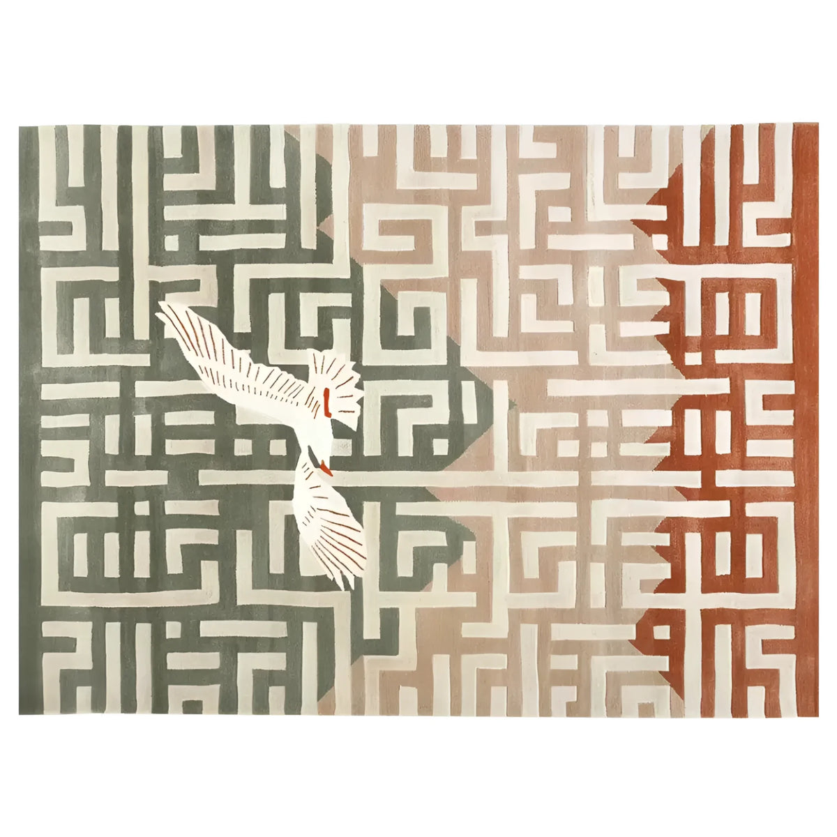Contemporary area rug featuring a hand-tufted wool design with an abstract geometric pattern. The rug displays a blend of earthy tones, ideal for large living rooms. Perfect as a wool rug for a modern aesthetic, this piece adds both comfort and style to any living space.