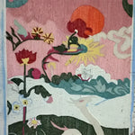Vibrant hand-tufted area rug featuring a whimsical abstract design with swans, flowers, and a sun, perfect for adding a touch of artistry to your living room or office. This wool rug is a stunning choice for those seeking large living room rugs that combine functionality with artistic flair.