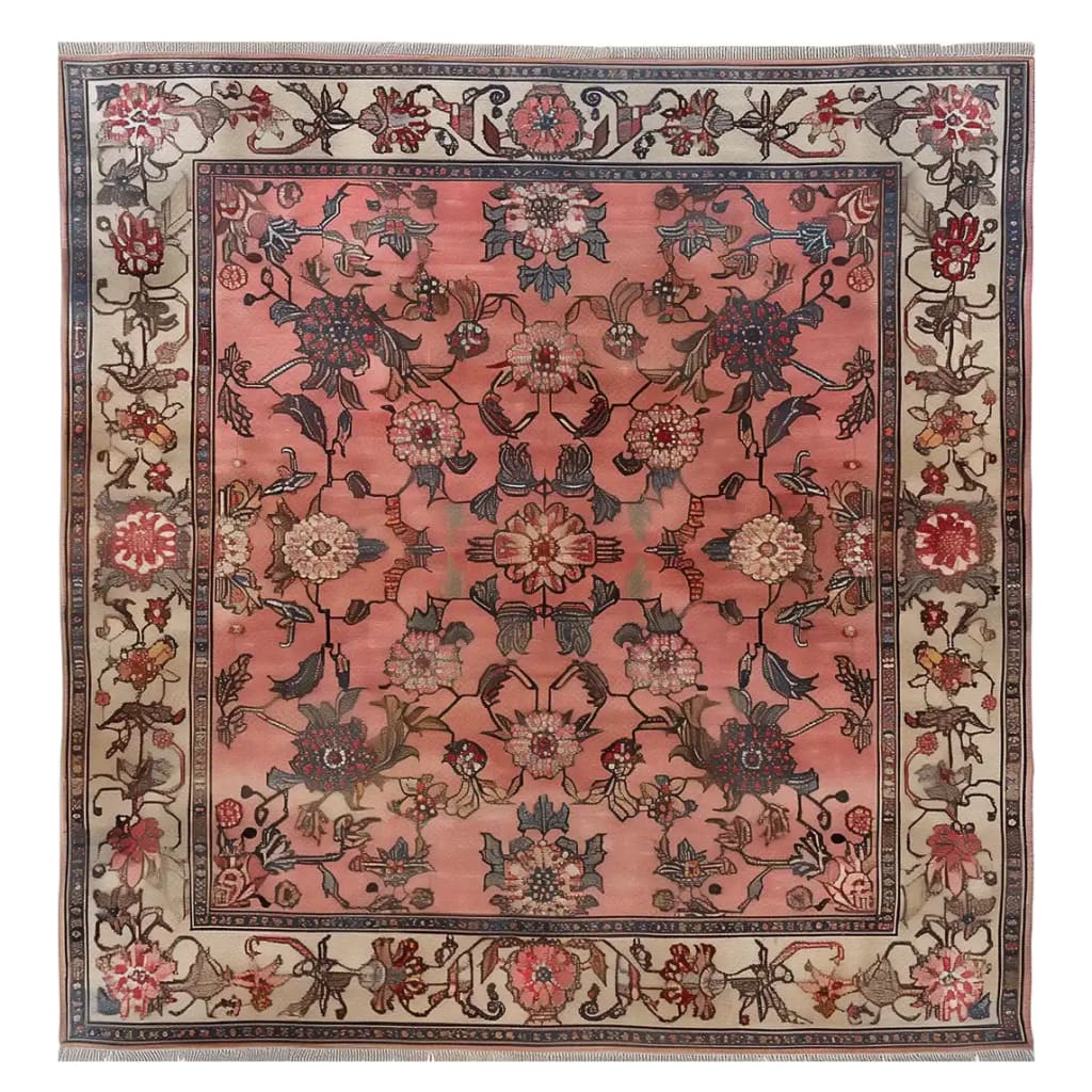 An exquisite area rug with a vintage floral design, the Whispers of Antiquity Knotted Wool Rug features intricate patterns in warm tones, ideal for enhancing living room decor. This floral rug captures elegance and timeless beauty, making it a perfect addition to any living room area.