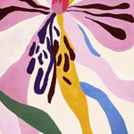 A vibrant hand-tufted area rug featuring an abstract floral design in shades of pink, yellow, blue, and green. This contemporary wool rug adds a splash of color and style, making it perfect for living room spaces. Ideal as an 8x10 rug for those seeking modern rugs for their living room.