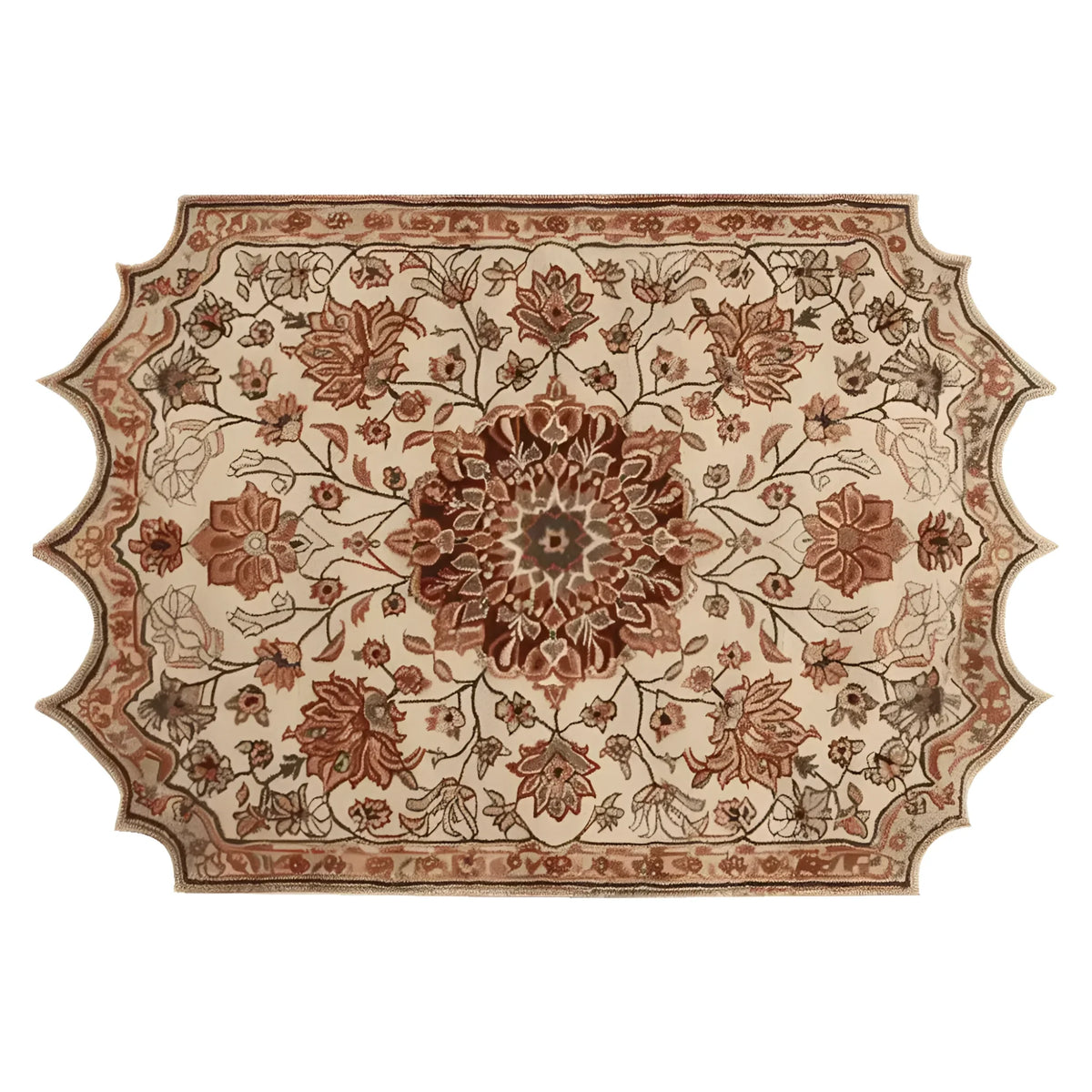 Beautifully designed Persian area rug, showcasing a hand-tufted floral pattern with intricate details in warm earth tones. This wool rug captures a vintage charm, perfect for adding elegance to any living room. Ideal as an 8x10 centerpiece, this rug is a timeless addition to your area rugs collection for the living room.