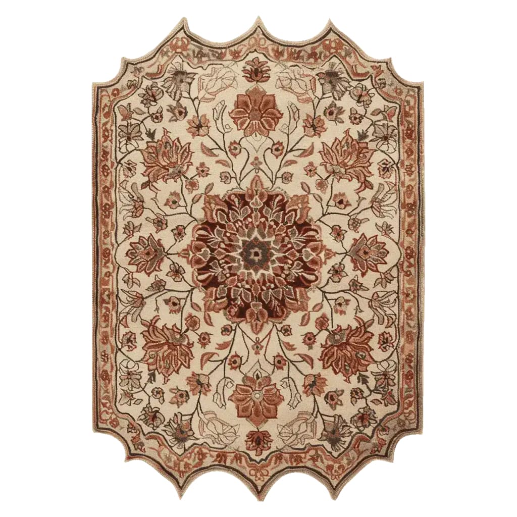 This exquisite hand tufted area rug, titled 'Whispers of the Persian Garden', features a classic Persian design with intricate floral patterns in warm hues of red and beige. Made from high-quality wool, this vintage rug offers a luxurious feel underfoot. Perfect as an 8x10 living room rug, it brings an elegant touch to any space, making it an ideal choice for those seeking area rugs for living rooms or Persian rugs that add a touch of timeless beauty.