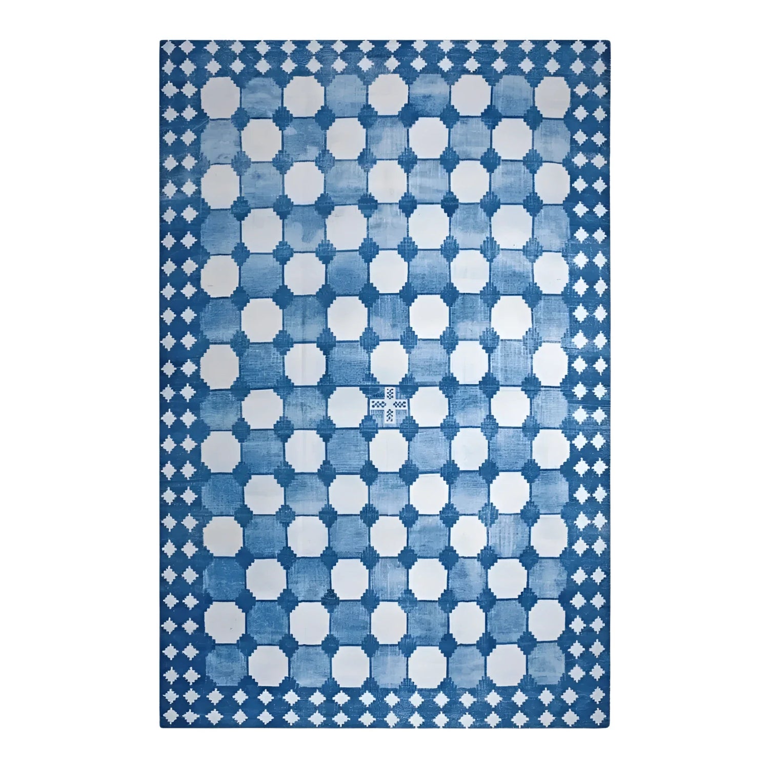 White and Blue Classic Dhurrie Cotton Rug