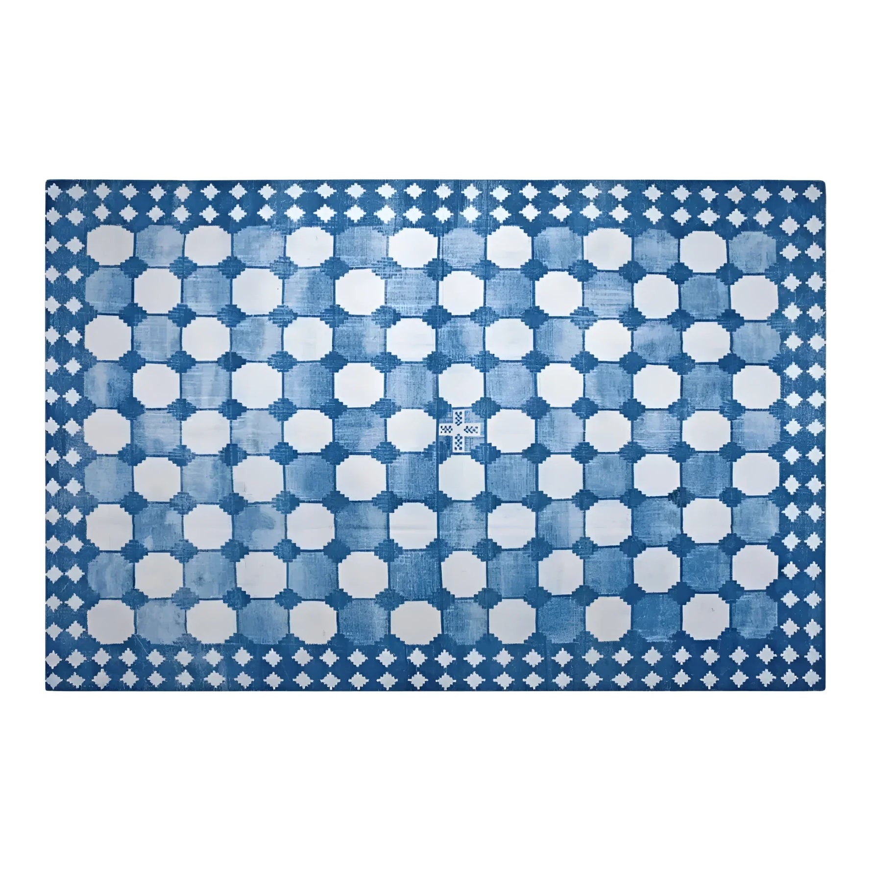 White and Blue Classic Dhurrie Cotton Rug