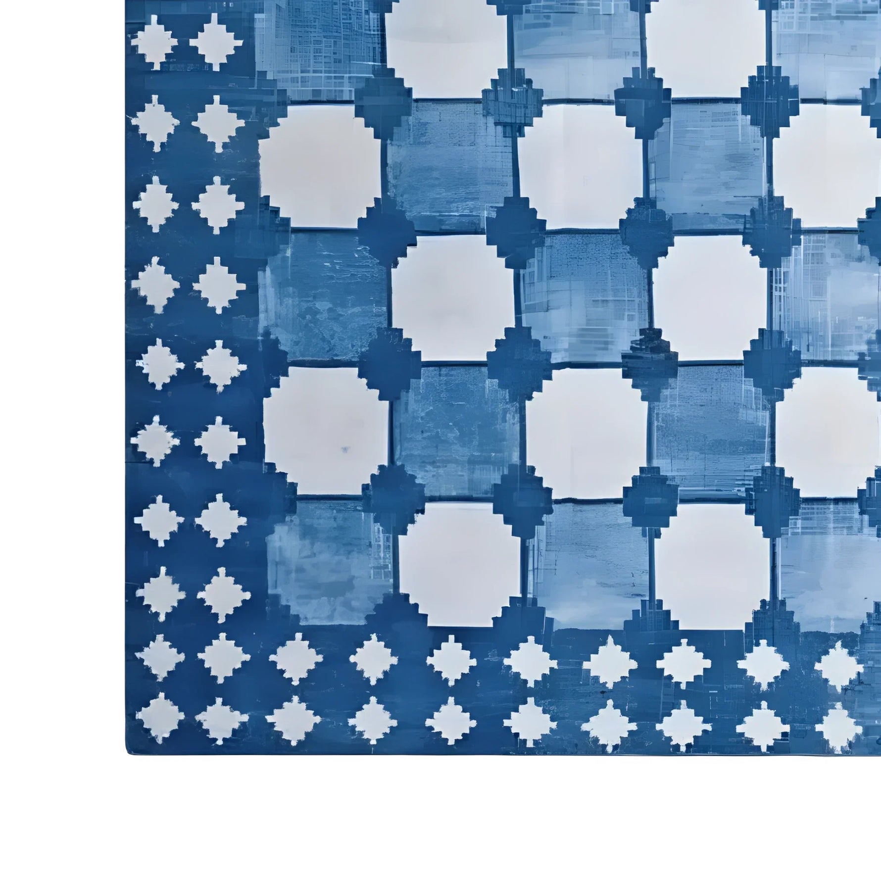 White and Blue Classic Dhurrie Cotton Rug