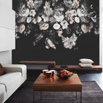 White and Blush Flowers and Butterflies on Dark Floral Wallpaper Mural