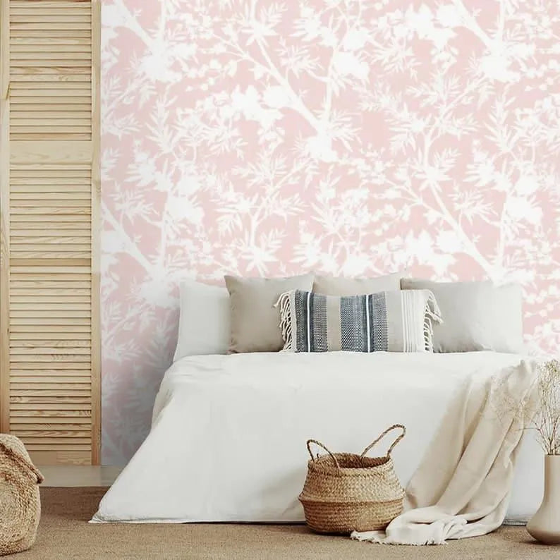 White and Blush Pink Floral Botanical Wallpaper