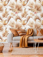 White and Brown Palm Leaves Floral Wallpaper