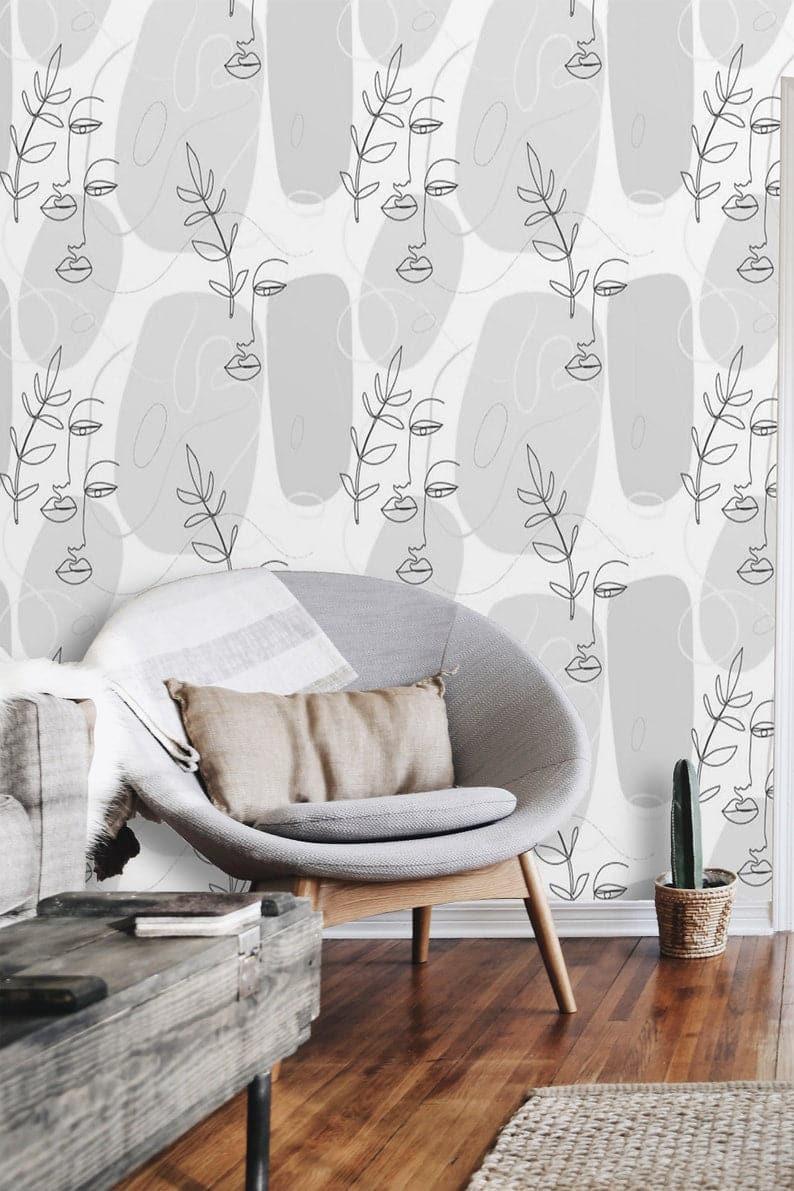 White and Gray Tree and Female Face Minimalist Wallpaper White and Gray Tree and Female Face Minimalist Wallpaper 