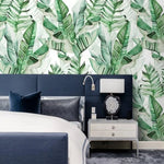 White and Green Oversized Banana Leaves Wallpaper