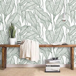 White and Green Oversized Monstera Leaves Wallpaper