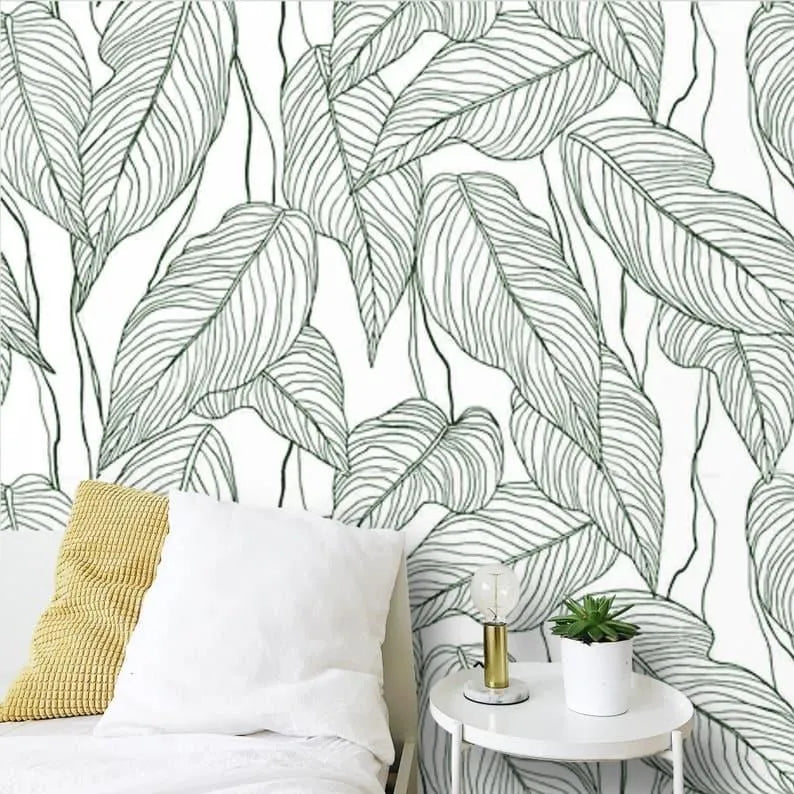 White and Green Oversized Monstera Leaves Wallpaper