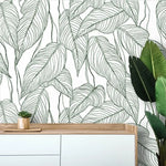 White and Green Oversized Monstera Leaves Wallpaper