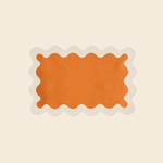 White and Orange 100% Linen Scallop Placemats - Set of 4