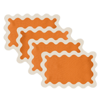 White and Orange 100% Linen Scallop Placemats - Set of 4