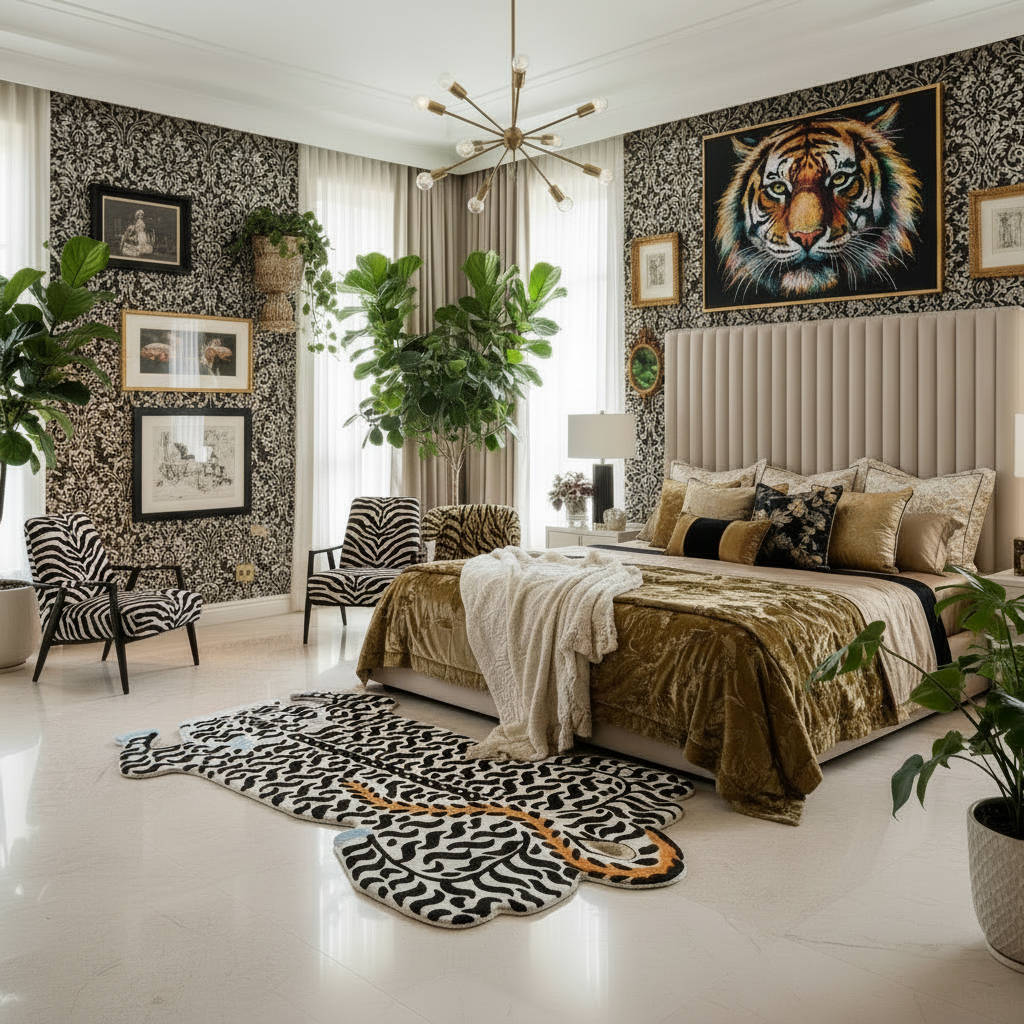 White Authentic Tibetan Tiger Hand Tufted Wool Rug