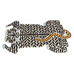 A striking White Authentic Tibetan Tiger Hand Tufted Wool Rug, designed as a large area rug perfect for living rooms or dining rooms. The rug features a bold abstract tiger pattern in black and white, with touches of blue and orange, making it an ideal choice for a formal dining room setting.