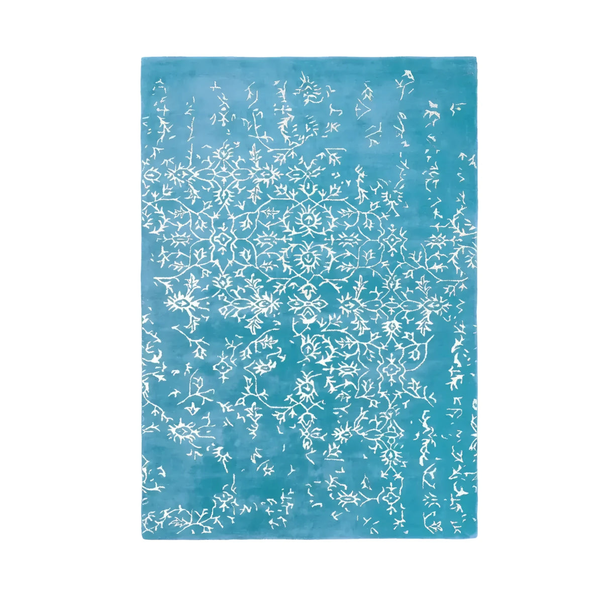 Elegant hand-tufted area rug in a soothing blue color, featuring intricate white floral patterns. Ideal for a large living room or bedroom, this vintage-inspired wool rug adds a touch of sophistication to any decor. Perfect as a living room rug in an 8x10 size, it brings a classic yet contemporary feel to your space.