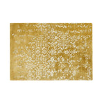 Top view of the White Bloom Elegant Hand Tufted Viscose Rug in a golden hue, showcasing an intricate floral pattern. This area rug is perfect for adding a touch of elegance to large living rooms, blending the charm of a vintage rug with the quality of a wool rug.