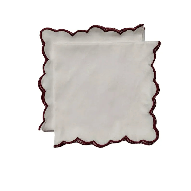 White Cotton Napkins with Embroidered Trim