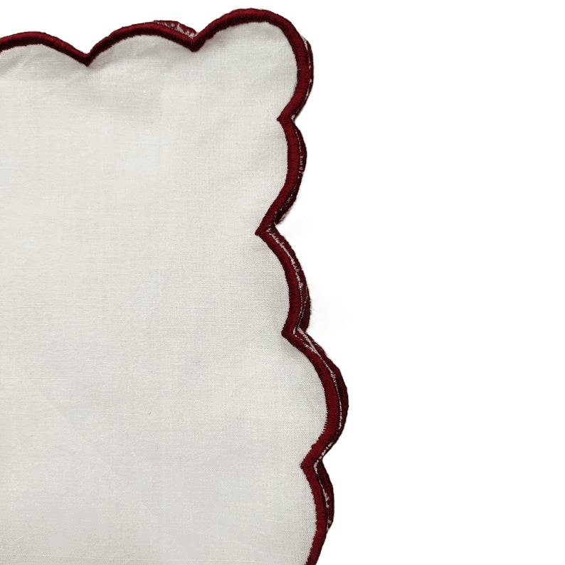White Cotton Napkins with Embroidered Trim - MAIA HOMES