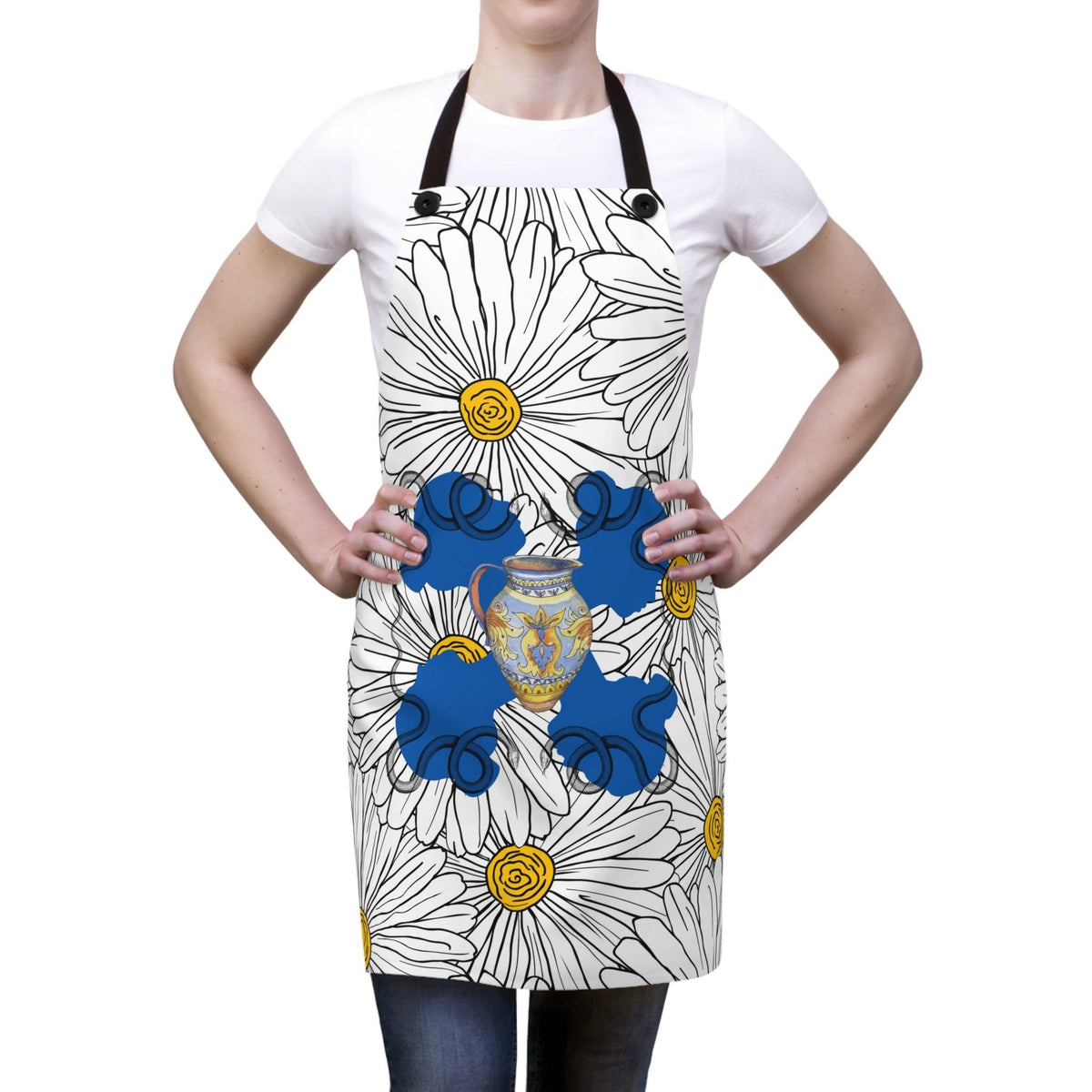 White Daisy Ladies Blue Apron