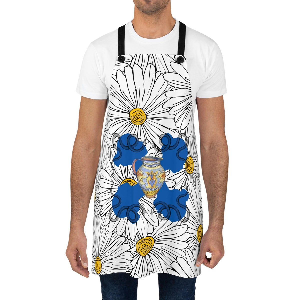 White Daisy Ladies Blue Apron