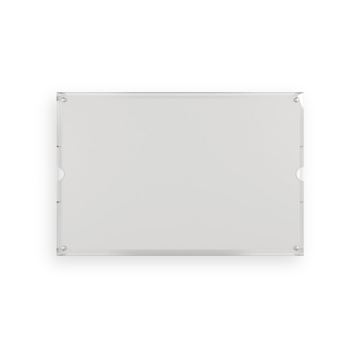 Reverse side of the daisy ladies in blue acrylic serving tray — clear rectangular acrylic, plain bottom