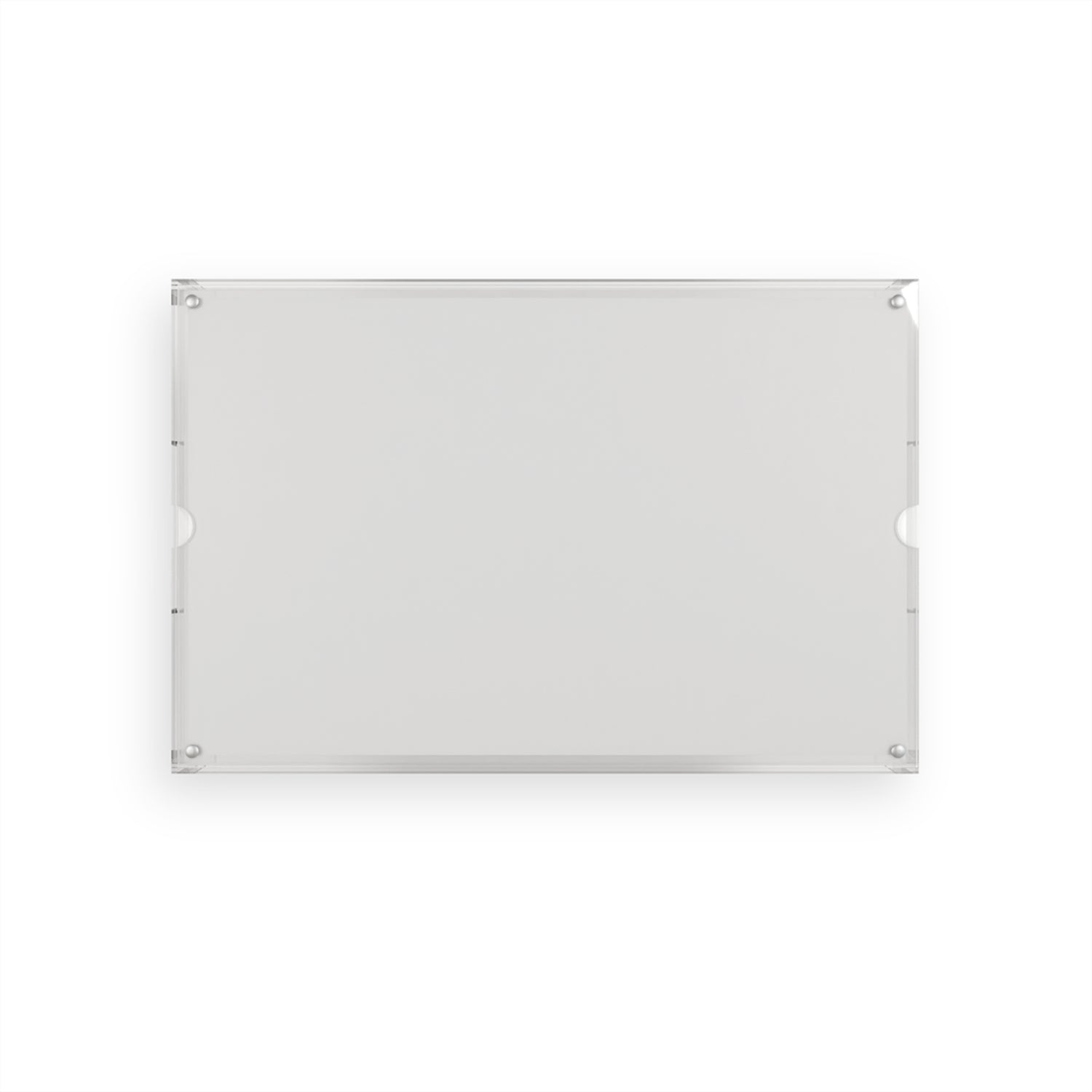Reverse side of the daisy ladies in blue acrylic serving tray — clear rectangular acrylic, plain bottom