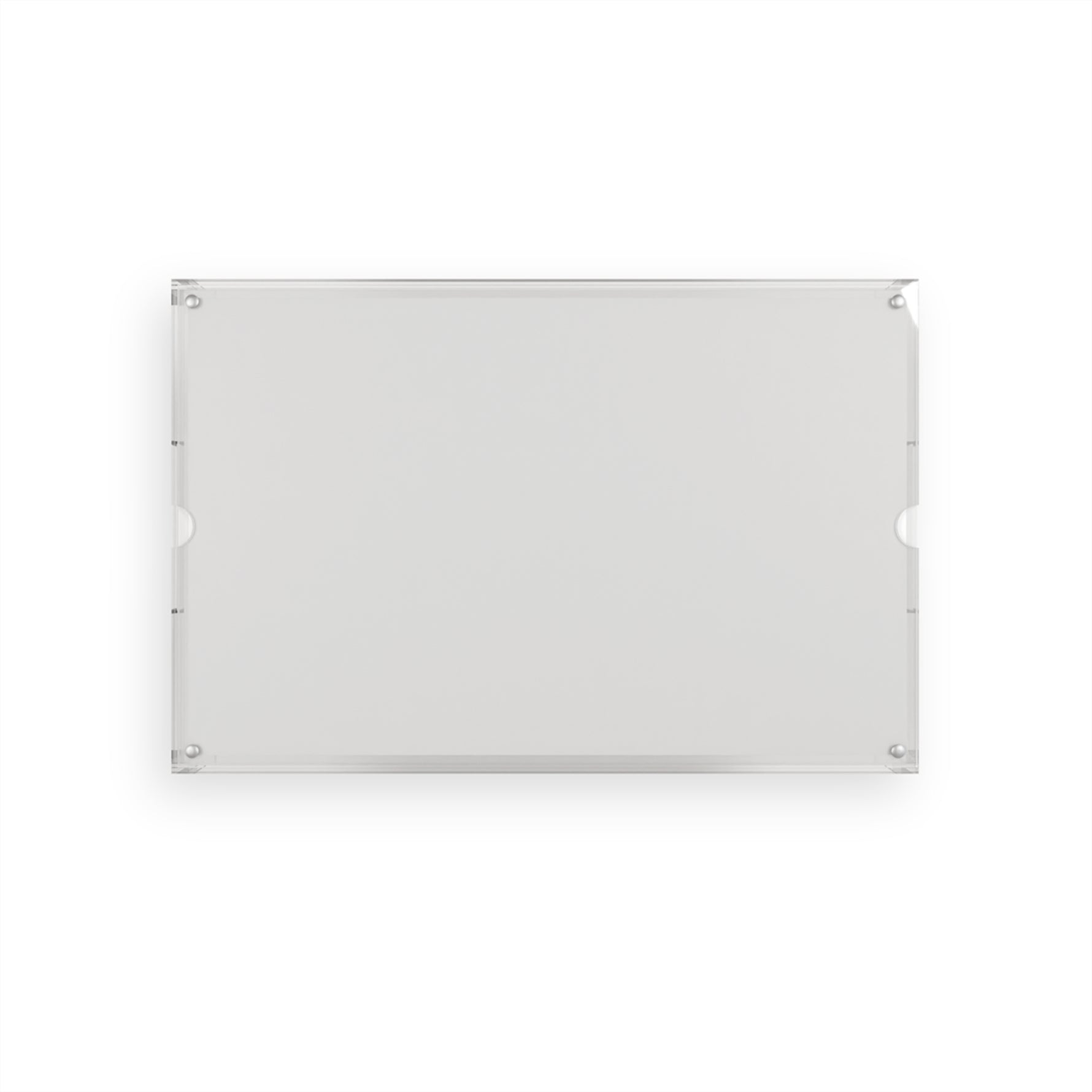 Reverse side of the daisy ladies in blue acrylic serving tray — clear rectangular acrylic, plain bottom