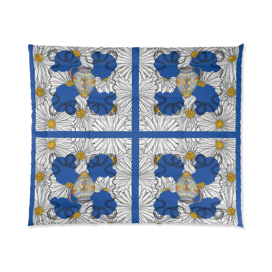White Daisy Ladies in Blue Comforter - MAIA HOMES