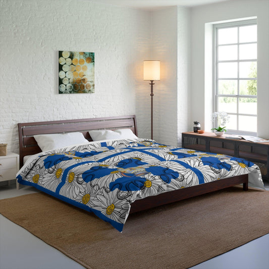 White Daisy Ladies in Blue Comforter - MAIA HOMES